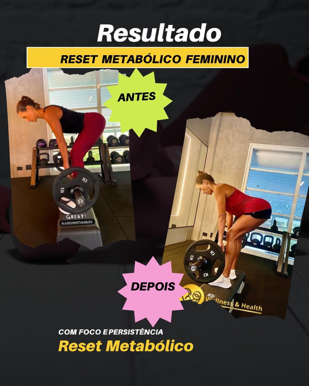 Resultado real de antes e depois da mentoria Reset Metabólico